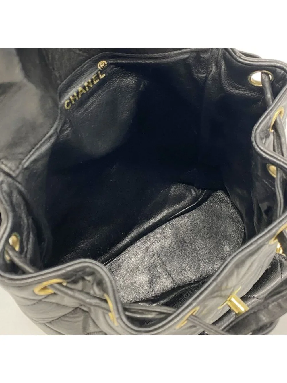 Chanel Backpack Quilted Lambskin Black Gold